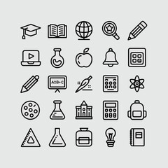 Minimalist Monoline Educational & Academic Outline Icon Set