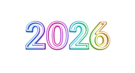 Neon 2026 year number isolated on transparent background