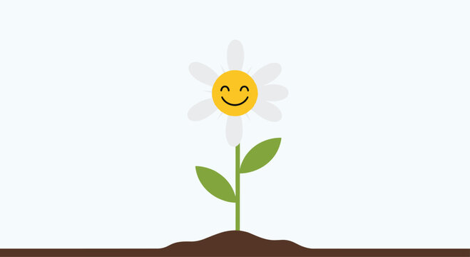 Cheerful daisy with a smiling face blooms in rich soil, symbolizing happiness, growth, and the beauty of simple pleasures.