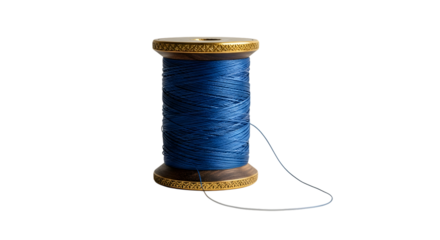 Blue thread spool isolated on transparent background, a sewing and craft essential