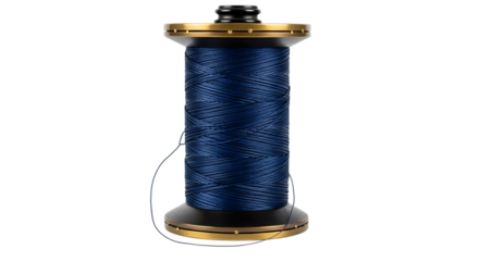 Dark blue thread spool isolated on transparent background, a sewing essential