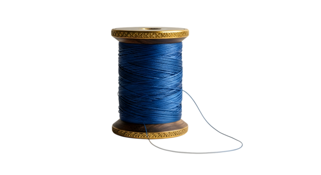 Blue thread spool isolated on transparent background, a sewing and craft essential