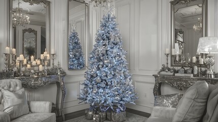 Glamorous Christmas tree with silver accents crystal ornaments and refined winter d&eacute;cor