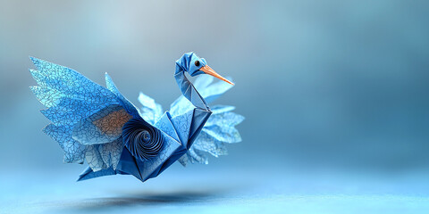 Naklejka premium Beautiful blue origami crane with intricate paper details Generative AI
