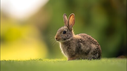 Alert wild rabbit portrait captures peaceful meadow serenity a tranquil wildlife moment of gentle beauty