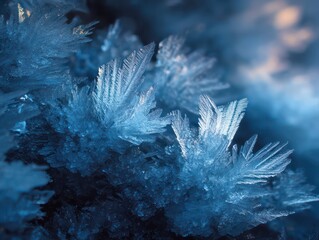 abstract ice crystals, blue color detailed seasonal background