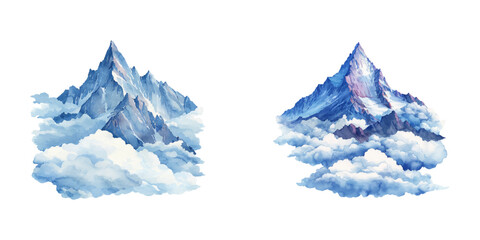 Fototapeta premium mountain peak in the clouds watercolor vector illustration