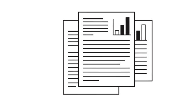 A stack of documents with charts and graphs, representing business reports or financial data.