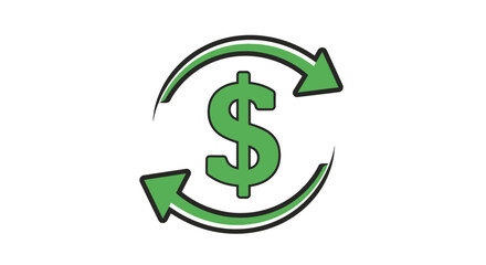 Green dollar sign with arrows circling it, representing money exchange or return.
