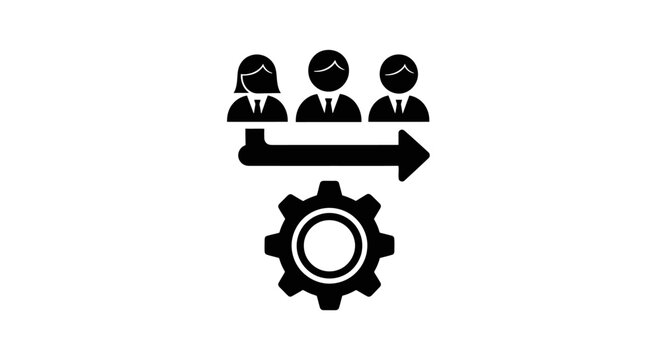 Conceptual graphic of workforce management and operational workflow, showing a team moving a process forward.