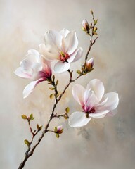 Obraz premium Oil painting magnolia on branch.