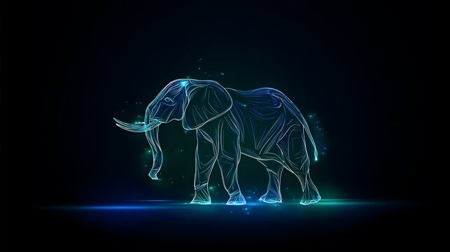 Majestic neon elephant digital art blends wildlife conservation with futuristic design aesthetics