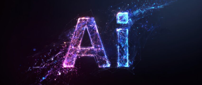 Glowing abstract letters ai form a digital network structure