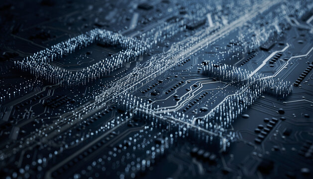 Macro View of Digital Circuitry Constructing a Distributed Ledger Technology Concept - Powered by Adobe