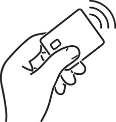 Hand swipe credit card during purchase line art icon for apps and websites
