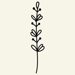 Floral Branch Doodle The air flow leaves wave linear pattern is reminiscent of an autumn windy weather handdrawn monochrome image. 