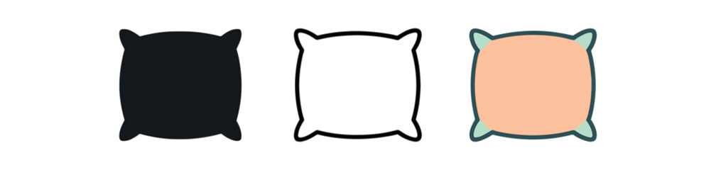 pillow icons three cushion icons one flat solid monochrome one thin black outline black and white one full color flat icon soft pastel tone cozy decor