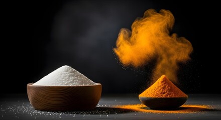 Two bowls of spices with rising smoke