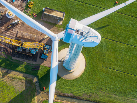 Close-Up of Wind Turbine Blades During Assembly