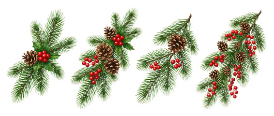 tree branch isolated on a transparent background - Featuring lush, green pine needles with festive decorations - Clean and detailed composition with soft, even lighting - Studio photography highlighti