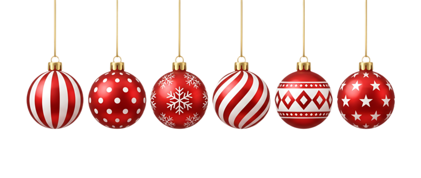 Christmas ball set, red baubles with pattern, ornaments