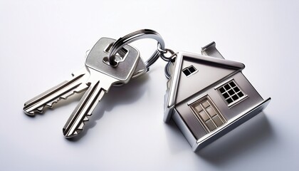 elegant silver house key and keychain suggesting property ownership and security isolated