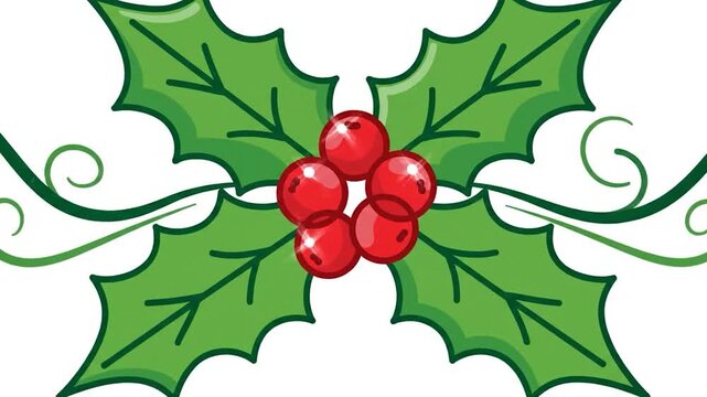 Illustration of holly leaves and berries isolated on white background