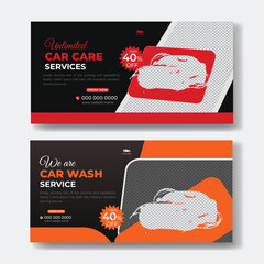 Car washing service creative billboard banner design template
