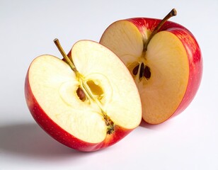 Two Halves of a Red Apple on White Background