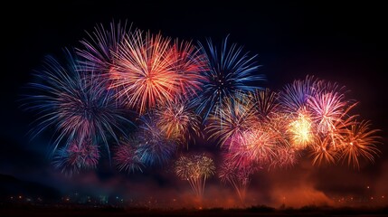 A brilliant display of fireworks burst in the night sky, captivating onlookers with colorful explosions and shimmering lights. Each vibrant firework filled the air with excitement