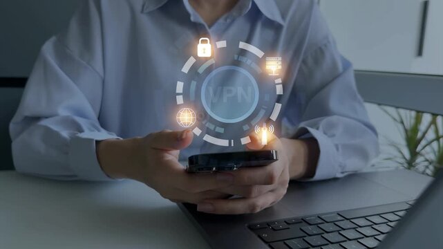 VPN(Virtual Private Network) secure connection.Remote server private internet network to protect privacy personal data.Digital connection between computer and a remote server owned VPN provider.	
