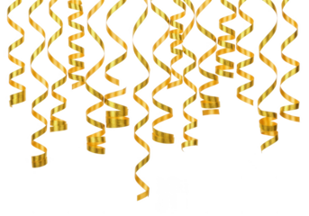 Golden streamers isolated on transparent background