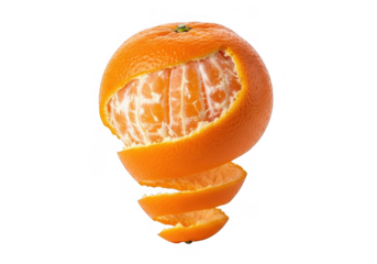 A vibrant and juicy orange with its peel elegantly spiraling down, isolated on transparent background, showcasing the fruits freshness and inviting taste for healthy eating