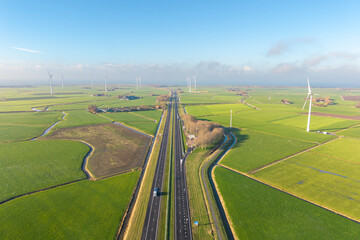 Aerial Wind Farm View with Modern Turbines Generating Clean Energy