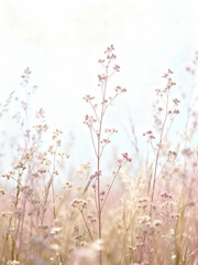Dreamy Pastel Wild Grass Field with Soft Sky
