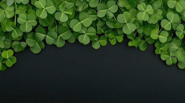 Lush green clovers creating a vibrant and natural border on a dark background suitable for various design purposes - Powered by Adobe