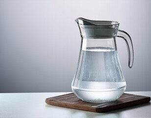 clear glass pitcher filled with water on light background
