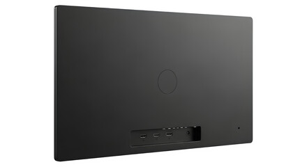 Obraz premium Back view of a sleek black electronic device or monitor panel, isolated on transparent background
