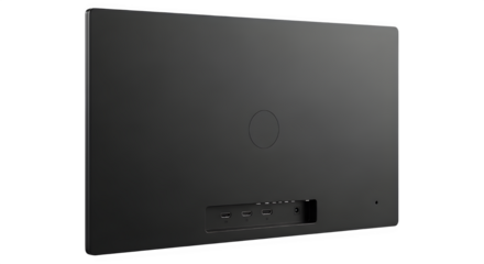 Back view of a sleek black electronic device or monitor panel, isolated on transparent background