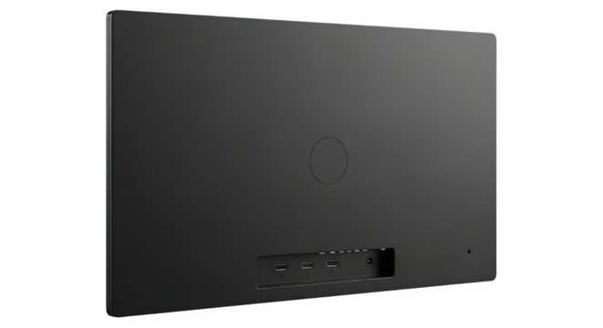 Back view of a sleek black electronic device or monitor panel, isolated on transparent background - Powered by Adobe