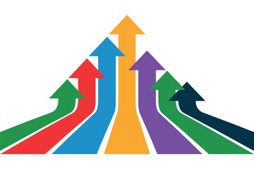 Multiple colorful arrows point upwards, symbolizing growth and success in a business context.