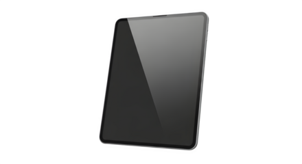 Black tablet computer with blank screen, modern portable device isolated on transparent background