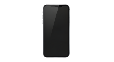 Modern black smartphone with a blank screen, perfect for mockups, isolated on transparent background