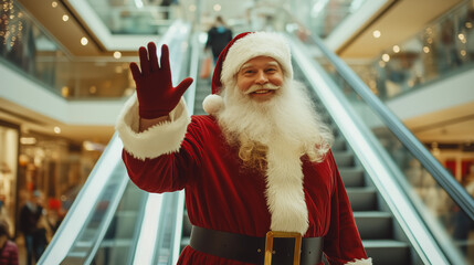 Santa Spreading Cheer in Shopping Mall