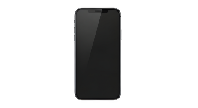 Modern black smartphone with a blank screen, perfect for mockups, isolated on transparent background