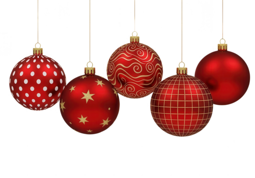 Red christmas baubles isolated on transparent background