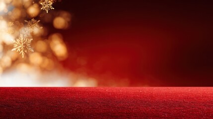 Festive red backdrop with golden snowflakes, perfect for holiday celebrations and seasonal promotions
