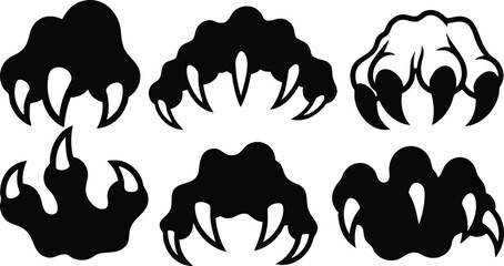 Fototapeta premium Animal Claw Prints Vector Set with Sharp Talons in Black Silhouette for Design and Illustration Purposes 