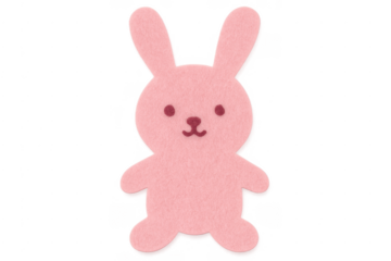 Pink felt bunny rabbit cartoon character on transparent background