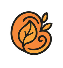 Obraz premium Single clean beauty badge with abstract leaf swirl flat vector style bold outline sticker look bright warm palette isolated on transparent background centered no shadow